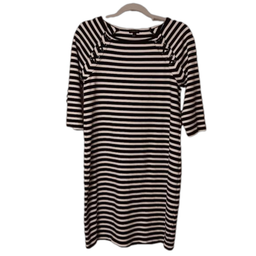 Talbots‎ Women's Navy & White Nautical Stripe 100% Cotton Knit Sheath Dress L